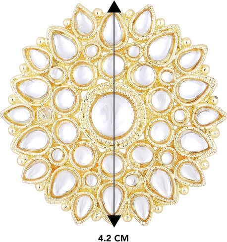 Aheli Gold Plated White Kundan Studded Adjustable Finger Ring Ethnic Fashion Jewellery Gift for Women in Saudi Arabia