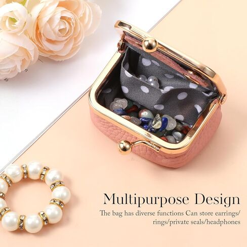 Mini Travel Jewelry Box, Genuine Leather Mini Jewelry Case, Vintage-Inspired Coin Purse Portable Jewelries Organizer for Women Rings Earrings Necklace Bracelets Storage in Kuwait