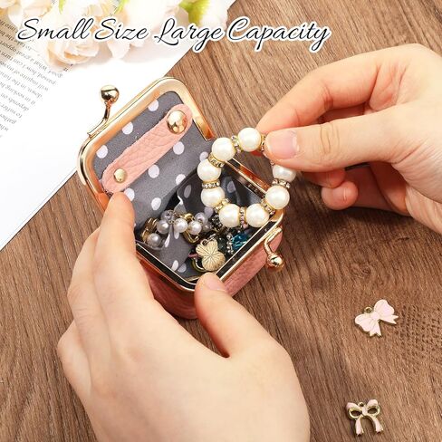 Mini Travel Jewelry Box, Genuine Leather Mini Jewelry Case, Vintage-Inspired Coin Purse Portable Jewelries Organizer for Women Rings Earrings Necklace Bracelets Storage in Kuwait