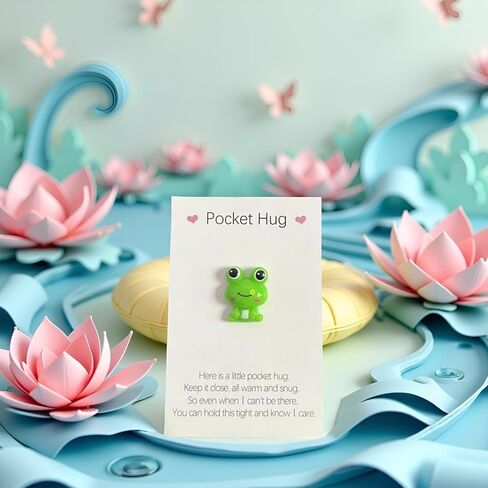 Pocket Hug Frog Token and Heart with Cards ، Wonting Thinking you Gift ، بطاقة تشجيع مجموعة للأصدقاء/العائلة | الحلي الضفدع ، هدية دعم الدعم الملهم in Saudi Arabia