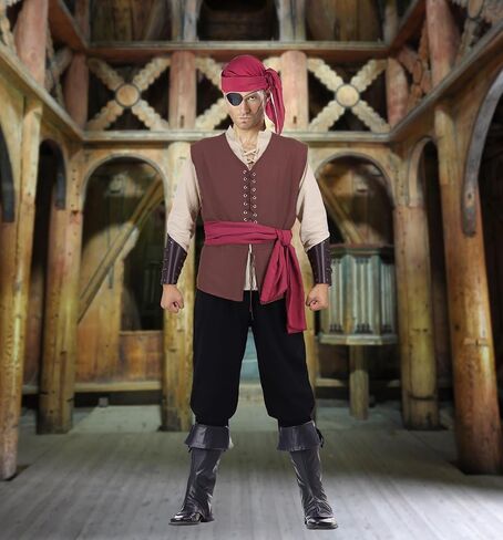 11 PCS Mens Pirate Costume Adult Renaissance Shirt Shirt Sest Bants Halloween Cosplay Whathity with Accessories in Kuwait