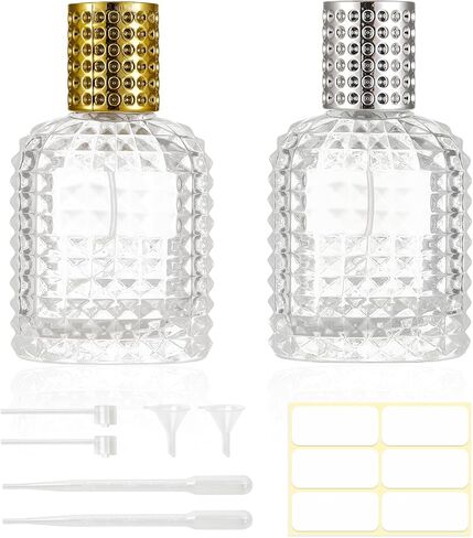 2 Pack 50ml Refillable Spray Perfume Bottles, Empty Clear Perfume Atomizer, Portable Perfume Mist Spray Bottle Travel Perfume Dispenser (50ML, Gold & Silver) in Kuwait