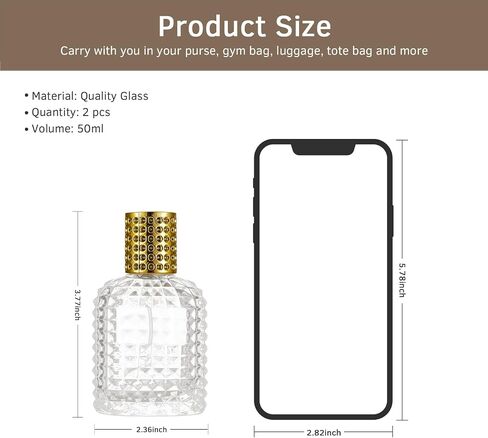 2 Pack 50ml Refillable Spray Perfume Bottles, Empty Clear Perfume Atomizer, Portable Perfume Mist Spray Bottle Travel Perfume Dispenser (50ML, Gold & Silver) in Kuwait