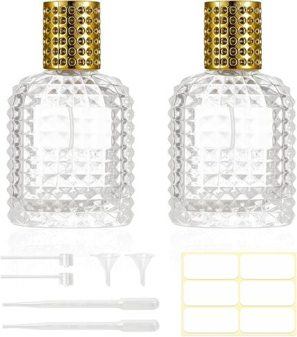 2 Pack 50ml Refillable Spray Perfume Bottles, Empty Clear Perfume Atomizer, Portable Perfume Mist Spray Bottle Travel Perfume Dispenser (50ML, Gold & Silver) in Kuwait