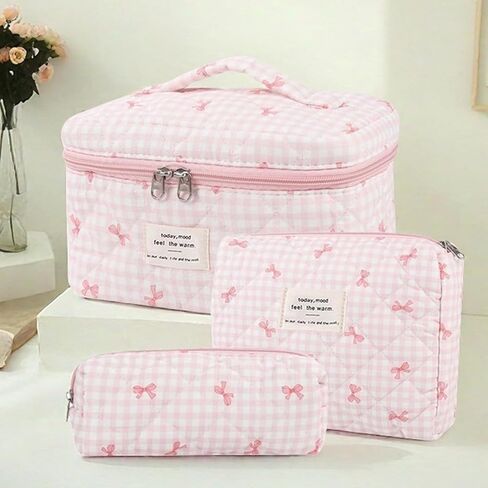 مجموعة أكياس مكياج من القطن 3pcs ، وأكياس الماكياج الزهرية اللطيفة ، و coquette كبيرة الماكياج كيس مستحضرات التجميل. in Kuwait