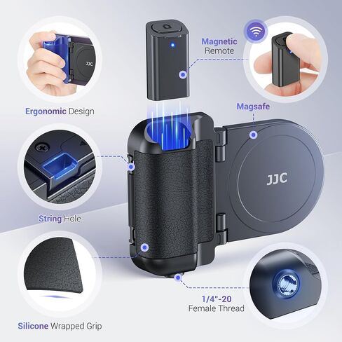 JJC Magnetic Phone Camera Grip Handle with Wireless Shutter Remote, Magsafe Camera Handle Bluetooth Bracket for iPhone Android Smartphone with 1/4" Tripod Screw for Video Photo Shooting (Black) in Saudi Arabia
