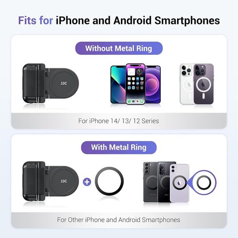 JJC Magnetic Phone Camera Grip Handle with Wireless Shutter Remote, Magsafe Camera Handle Bluetooth Bracket for iPhone Android Smartphone with 1/4" Tripod Screw for Video Photo Shooting (Black) in Saudi Arabia