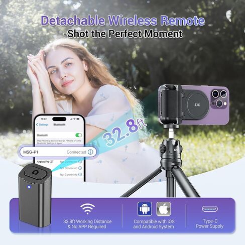 JJC Magnetic Phone Camera Grip Handle with Wireless Shutter Remote, Magsafe Camera Handle Bluetooth Bracket for iPhone Android Smartphone with 1/4" Tripod Screw for Video Photo Shooting (Black) in Saudi Arabia