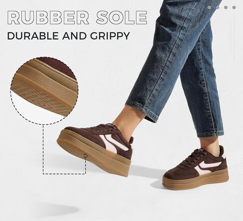 LUCKY STEP Platform Sneakers for Women Fashion Retro Thick Rubber Gum Sole Comfortable Tennis Skate Trainer Classic Walking Shoes Casual Streetwear in Saudi Arabia