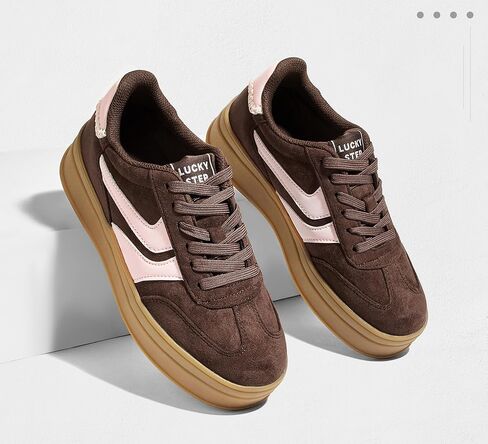 LUCKY STEP Platform Sneakers for Women Fashion Retro Thick Rubber Gum Sole Comfortable Tennis Skate Trainer Classic Walking Shoes Casual Streetwear in Saudi Arabia