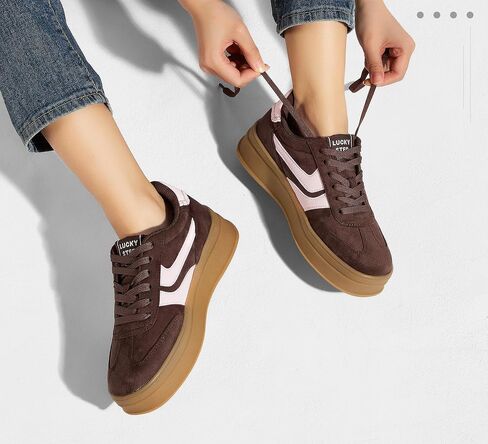 LUCKY STEP Platform Sneakers for Women Fashion Retro Thick Rubber Gum Sole Comfortable Tennis Skate Trainer Classic Walking Shoes Casual Streetwear in Saudi Arabia