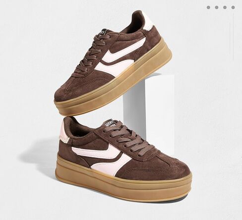 LUCKY STEP Platform Sneakers for Women Fashion Retro Thick Rubber Gum Sole Comfortable Tennis Skate Trainer Classic Walking Shoes Casual Streetwear in Saudi Arabia