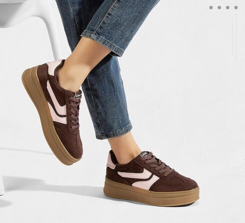 LUCKY STEP Platform Sneakers for Women Fashion Retro Thick Rubber Gum Sole Comfortable Tennis Skate Trainer Classic Walking Shoes Casual Streetwear in Saudi Arabia