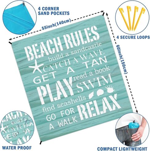 شاطئ حوت الجيب البطانيات ، الأزرق المحيط الساحلي Mini Beach Camping بطانية مقاومة للرمال ، البحر الريفي RV في الهواء الطلق هدايا حصيرة للهدية للهدوء Camper Campsite 55x60in in Kuwait