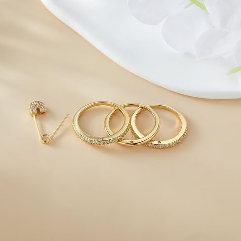 Silver & Gold Stackable Rings for Women Non Tarnish Statement Ring Set Dainty 14k Gold Plated Cz Cubic Zirconia Wedding Rings Chunky Thumb Ring Unique Jewelry Gift Women in Kuwait