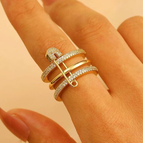 Silver & Gold Stackable Rings for Women Non Tarnish Statement Ring Set Dainty 14k Gold Plated Cz Cubic Zirconia Wedding Rings Chunky Thumb Ring Unique Jewelry Gift Women in Kuwait