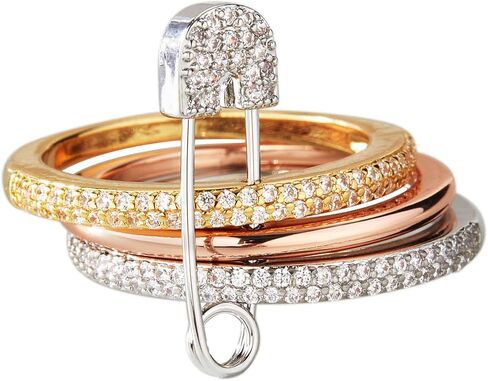 Silver & Gold Stackable Rings for Women Non Tarnish Statement Ring Set Dainty 14k Gold Plated Cz Cubic Zirconia Wedding Rings Chunky Thumb Ring Unique Jewelry Gift Women in Kuwait