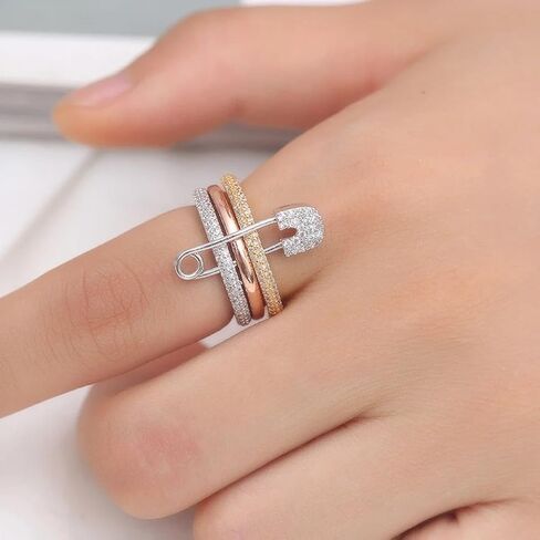 Silver & Gold Stackable Rings for Women Non Tarnish Statement Ring Set Dainty 14k Gold Plated Cz Cubic Zirconia Wedding Rings Chunky Thumb Ring Unique Jewelry Gift Women in Kuwait