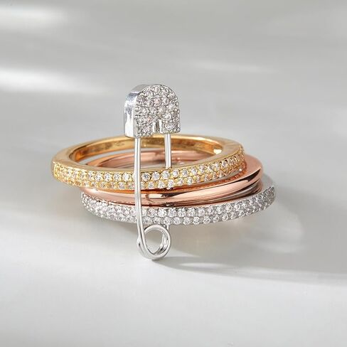 Silver & Gold Stackable Rings for Women Non Tarnish Statement Ring Set Dainty 14k Gold Plated Cz Cubic Zirconia Wedding Rings Chunky Thumb Ring Unique Jewelry Gift Women in Kuwait