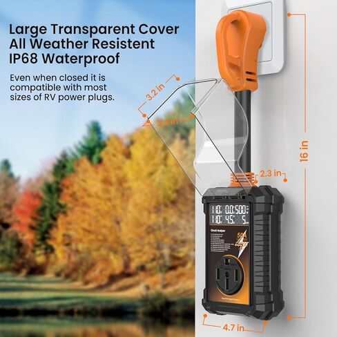 RV Surge Protector 50 amp ، 16000 joules surge guard حماية مع غطاء مقاوم للماء ، أوتوماتيكي فوق/تحت الجهد ودرجة الحرارة ، 6 في 1 شاشة LED لمقطورات السفر in Kuwait