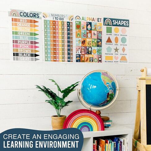 Hadley Designs 4 Farmhouse Pre K & Kindergarten Homeschool Supplies - ABC Chart, Number Chart 1-100 For Kids For Wall, Color Posters For Classroom Posters Preschool, Preschool Learning Posters... in Saudi Arabia