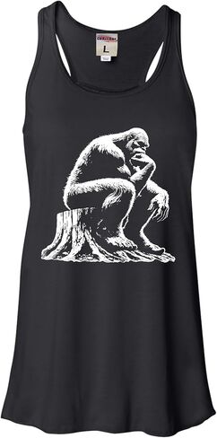 اذهب إلى كل شيء مفكر Bigfoot Sasquatch على جذع شجرة مضحكة Flowy Flowyless Fluged Sancle Top T-Shirt in Saudi Arabia