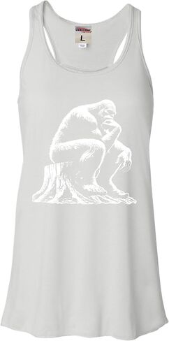 اذهب إلى كل شيء مفكر Bigfoot Sasquatch على جذع شجرة مضحكة Flowy Flowyless Fluged Sancle Top T-Shirt in Saudi Arabia