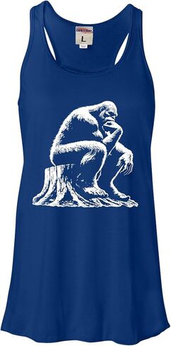 اذهب إلى كل شيء مفكر Bigfoot Sasquatch على جذع شجرة مضحكة Flowy Flowyless Fluged Sancle Top T-Shirt in Saudi Arabia