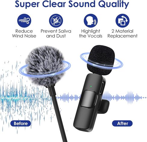 Mini Wireless Furry Windscreen & Foam Cover Set for Lavalier Microphone, Foam Mic Cover with Clips to Reduce Wind Noise, Washable and Windproof Lapel Mic Windscreen Muff (9 Pack) in Kuwait