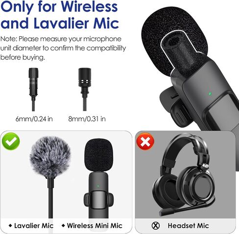 Mini Wireless Furry Windscreen & Foam Cover Set for Lavalier Microphone, Foam Mic Cover with Clips to Reduce Wind Noise, Washable and Windproof Lapel Mic Windscreen Muff (9 Pack) in Kuwait