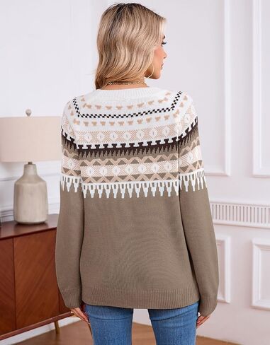Alsol Lamesa Women's Fair Isle Sweater Casual Crewneck Long Sleeve Heart Sweater Vintage Knit Jumper Tops in Kuwait