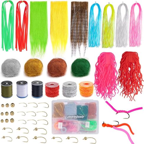 Qualyqualy Fly Tying Kit مع ذبابة ربط بوكية ملزمة ، مقص ، سوط النهاية ، أدوات صيد الأسماك الكاملة المحددة للمبتدئين والمحترفين in Kuwait