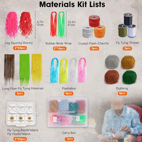 Qualyqualy Fly Tying Kit مع ذبابة ربط بوكية ملزمة ، مقص ، سوط النهاية ، أدوات صيد الأسماك الكاملة المحددة للمبتدئين والمحترفين in Kuwait