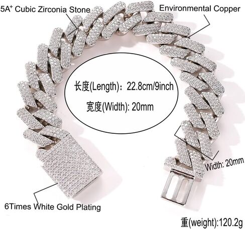 Iced Out Bracelet for Men Cuban Link Bracelet 20mm 18k Gold 5A+ Cubic Zirconia Bracelet Hip Hop Rapper Jewelry Giftting for Men in Saudi Arabia