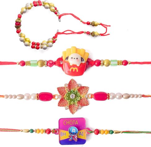 SATVIK Combo Set of 4 - Rakhi Family (1 Bhaiya +1 Bhabhi Lumba + 2 Rakhi for Brother Bhabhi Traditional Handmade Designer Rakhi with Puja Plate, Roli Chawal, Greeting Card & Sita-Ram Sticker in Saudi Arabia