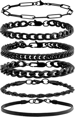 yatojuzi 6 pcs الأساور الفولاذ المقاوم للصدأ للرجال للرجال للرجال كوبية ربط سوار حبل الحبل paperclip سلسلة الأفعى مجموعة 7.5/8.3/9 بوصات الملحقات المعدنية رجالي in Kuwait