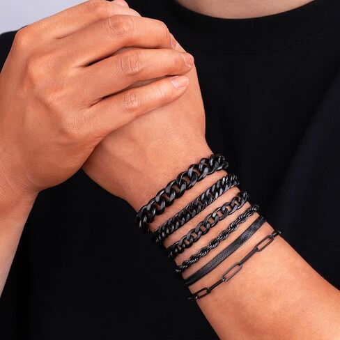 yatojuzi 6 pcs الأساور الفولاذ المقاوم للصدأ للرجال للرجال للرجال كوبية ربط سوار حبل الحبل paperclip سلسلة الأفعى مجموعة 7.5/8.3/9 بوصات الملحقات المعدنية رجالي in Kuwait