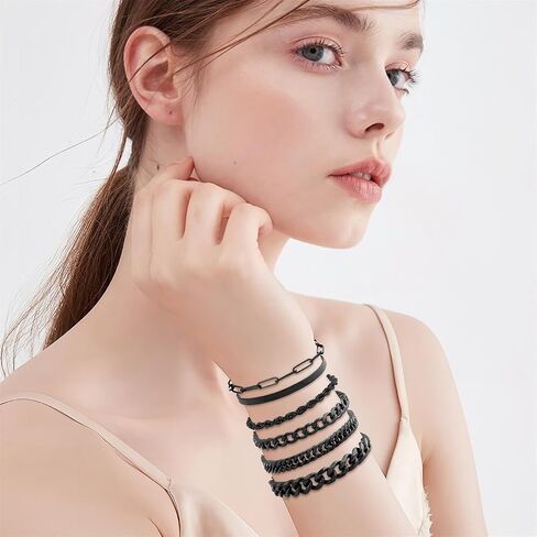 yatojuzi 6 pcs الأساور الفولاذ المقاوم للصدأ للرجال للرجال للرجال كوبية ربط سوار حبل الحبل paperclip سلسلة الأفعى مجموعة 7.5/8.3/9 بوصات الملحقات المعدنية رجالي in Kuwait