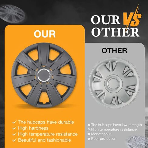 15 Inch Hubcaps, Universal Silver Lacquer Wheel Rim Covers – Set of 4 ABS&PC Material Hub caps, Snap-on Hub Caps for Car, Pickup Truck, SUV etc - 15 Inch Silver Lacquer 4-Pack in Saudi Arabia