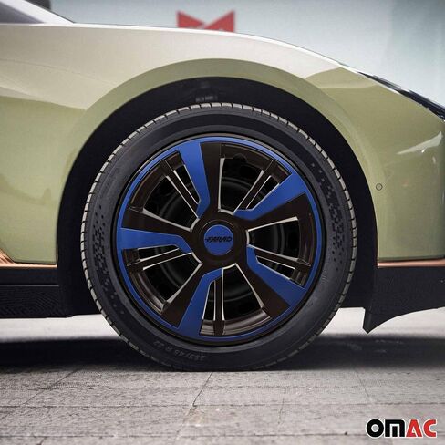 OMAC - أسود مع أغطية محور زرقاء داكنة 15 بوصة من 4 ، Tapas Para Rines 15 ، يغطي العجلة الممتازة 15 بوصة ، مجموعة R15 RIM ، SNAP على إكسسوارات خارجية بديلة للسيارة متينة in Kuwait