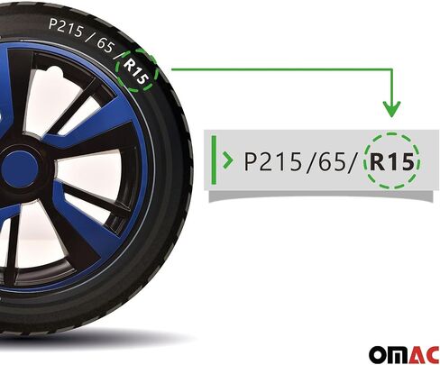 OMAC - أسود مع أغطية محور زرقاء داكنة 15 بوصة من 4 ، Tapas Para Rines 15 ، يغطي العجلة الممتازة 15 بوصة ، مجموعة R15 RIM ، SNAP على إكسسوارات خارجية بديلة للسيارة متينة in Kuwait