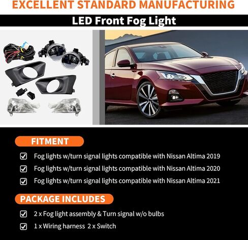Bumper Fog Lights Assembly Compatible with Altima 2019 2020 2021 Left & Right Fog Lamp w/Turn Signal Lights + Wiring Harness + Switch NI2530121 NI2531121 26135-6CA0A in Saudi Arabia
