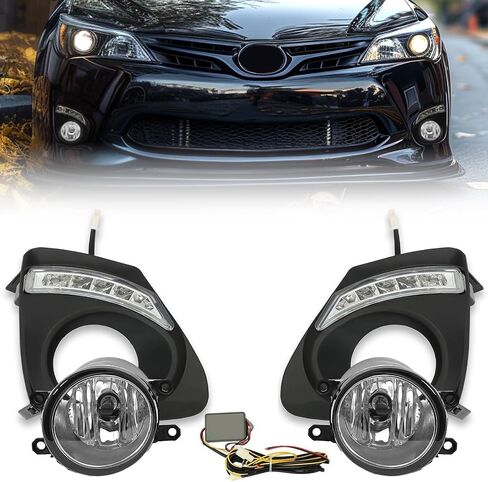 HECASA Front Pair Fog Light & Fog Lamp Bezel Compatible with 2011-2013 Toyota Corolla Fog Lamp Cover Trim w/LED Daytime Running Lights Driver & Passenger Side - 2 Packages in Saudi Arabia