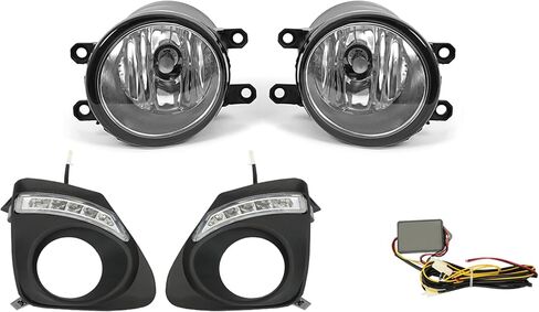 HECASA Front Pair Fog Light & Fog Lamp Bezel Compatible with 2011-2013 Toyota Corolla Fog Lamp Cover Trim w/LED Daytime Running Lights Driver & Passenger Side - 2 Packages in Saudi Arabia