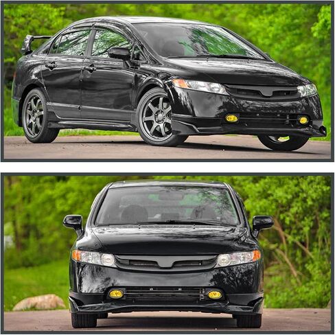 مواصفات توليف المصد الأصفر مصدفة ضباب الدافع + المصابيح + مفتاح متوافق مع 2006-2008 Honda Civic سيدان 4DR L + R مجموعة الزوج in Saudi Arabia