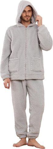 Vulcanodon Mens Plush Hooded Zipper Pajama Set, Soft Warm Long Sleeve Sleepwear with Pockets Fluffy Fuzzy Cozy Pjs in Kuwait