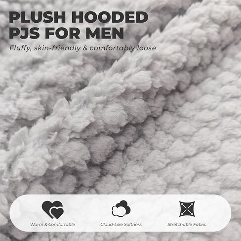 Vulcanodon Mens Plush Hooded Zipper Pajama Set, Soft Warm Long Sleeve Sleepwear with Pockets Fluffy Fuzzy Cozy Pjs in Kuwait