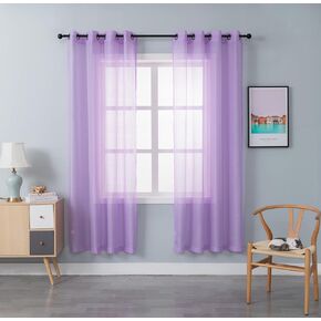 WPM White Sheer Window Curtain Panels for Bedroom, Kitchen, Kids Room- Solid Semi Voile Drapes Grommet Living Room Panels. Set of 2 (White, 54W X 84L)