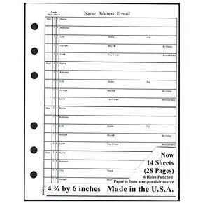 4 3/4 x 6 Inch Address Book Refill Unique Smaller Not Common Size fits older Hallmark and other Brands Please Measure Your Page Size Before Ordering