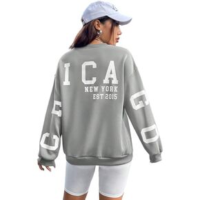 WDIRARA Women's Letter Graphic Print Long Sleeve Drop Shoulder Pullover Oversized Sweatshirt